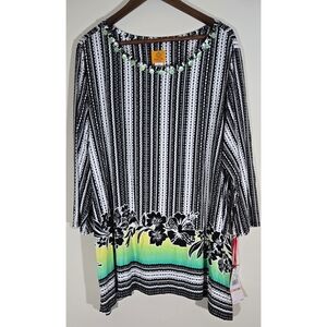 NWT Ruby Rd Woman Print Top Shirt Blouse Sz 2X 18W 20 Button Detail Collar NEW